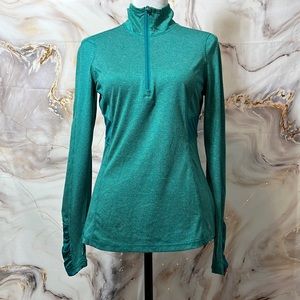 Danskin Now Long Sleeve Mock Neck Zipper Active Thumbholes Teal Stripe Sz S